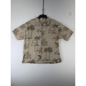 Portofino Shirt Mens XL Beige Palm Tree Hawaiian Short Sleeve Button Up Linen